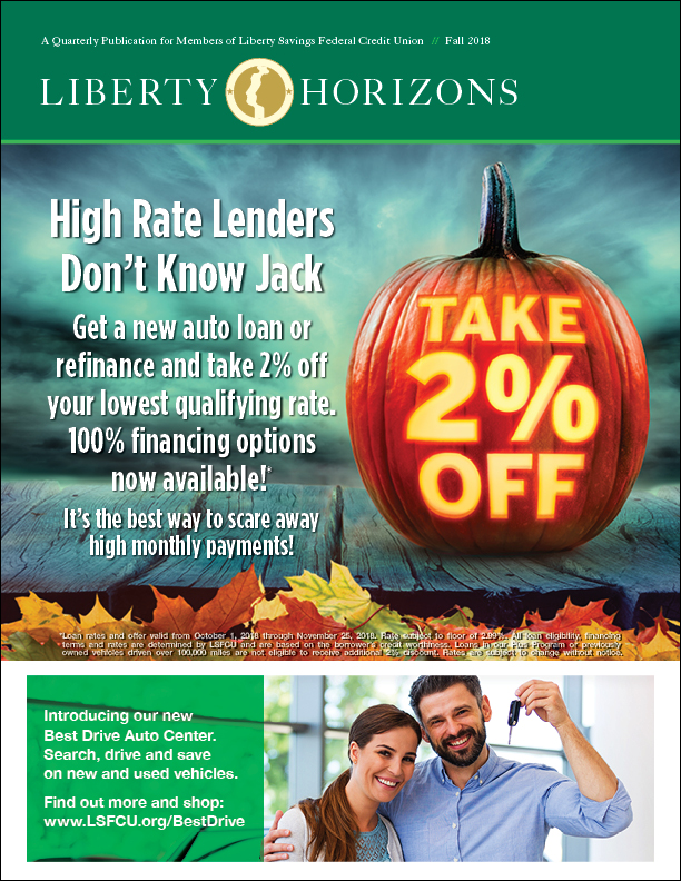 Halloween themed newsletter cover with auto loan offer